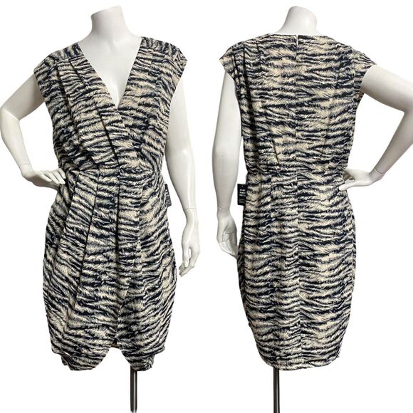 Express Women's Medium Short Sleeve Plunge V-Neck Zebra Print Faux Wrap Dress - Picture 1 of 9